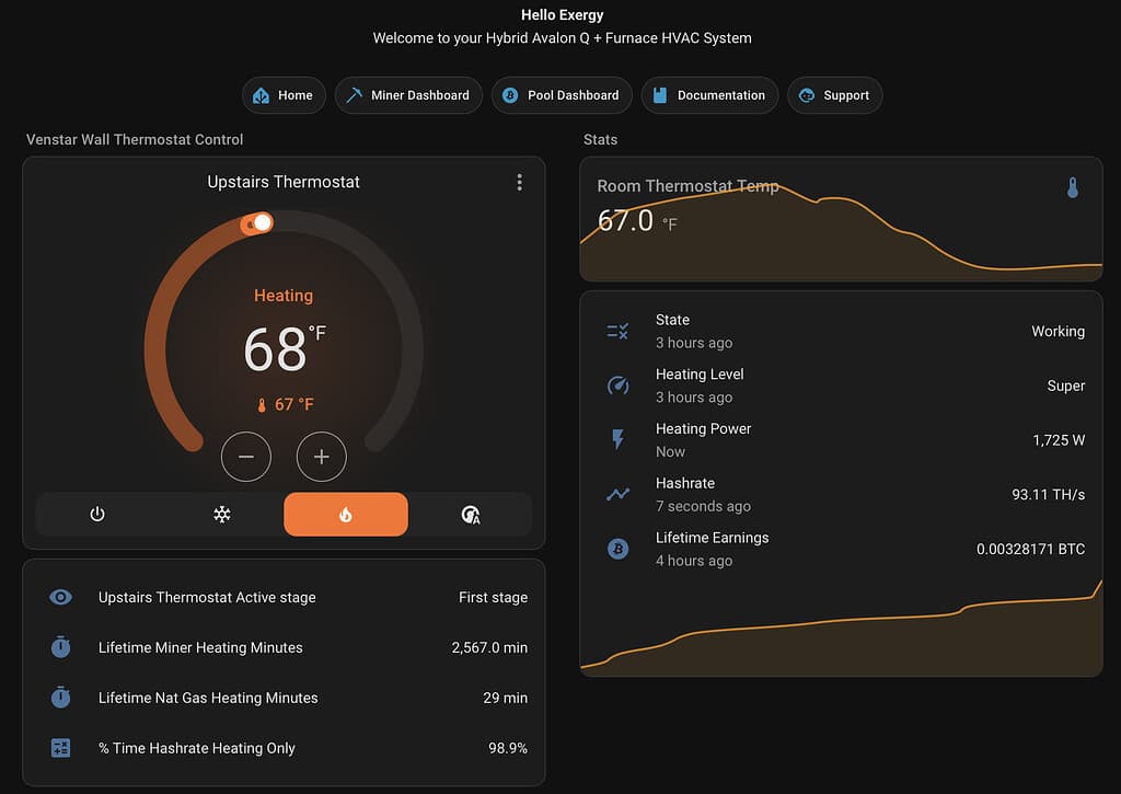 Hybrid HVAC Hashrate Heating with Wall Thermostat Control