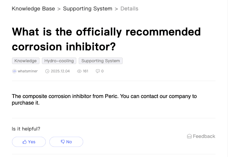 Corrosion inhibitor for WhatsMiner Hydro + Heat Core